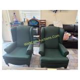 Wingback Chairs Lot of 2, Green with Wooden Legs