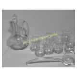 Glass Pitcher, Glasses, and Laddle 14pc