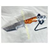 Damascus Knife - 9.5in steal, Tracker Style Fixed