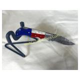 Damascus Knife - 6in Steal, Pocket Knife, Red,