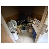 OFFICE CHAIR, FAN, BOXES