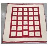 Vintage Handmade Quilt w Embroidery 85" x 76"