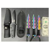 Self Defensive Knife & 3 Throwing Knives