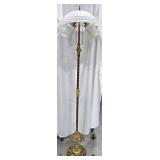 Vntg Double Light Floor Lamp w Glass Shade Works