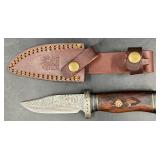 Titan Damascus Pocket Knife w Leather Sheath