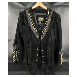 Womens Diamond Leather Beaded Fringe Jacket Sz 18
