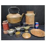 Vntg Copper Pot, Metal Milk Churn, Copper Platter+