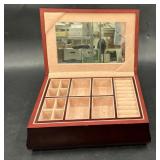 Wood Jewelry Box w Mirror Inside