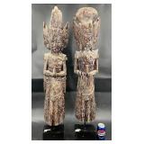 Pair Asian Wood Carved Statues Vintage
