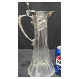 Glass Claret Jug Pitcher w Silver Plate Top