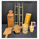Vntg Wood Lot - Cigarette Pack Holder, Hand Drum+