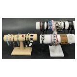 25 Bracelets w 2 Display Stands- Leather, Beaded