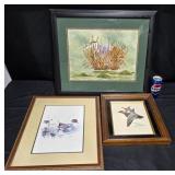 3 Bird Art Prints Framed - Ducks, Heron