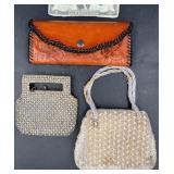 Vintage Tooled Leather Wallet, 2 Small Clutch Bags