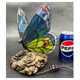 Butterfly Table Lamp w Stained Glass Wings Works