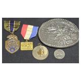 3 Vintage Medals & Rodeo Belt Buckles