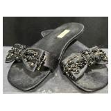 Prada Satin Crystal Embellished Bow Flat Slides