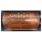 Wood Box w Beautiful Brass Inlaid & Key