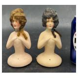 2 Antique NOS German Doll Head & Torsos w Hair
