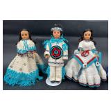 3 Dolls Native American Hand Crocheted Clothes