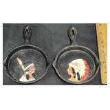 Pair John W Wright Native American Cast Iron Pans