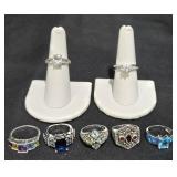 7 Sterling Silver Rings - Sapphire, Opal, Aqua +