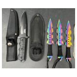 Self Defensive Knife & 3 Throwing Knives