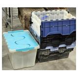 6 12-Gallon Plastic Totes w Folding Lids