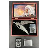 Native Knife w Indian Head Lighter + 2