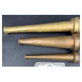3 Brass Fire Hose Nozzles ï¿½ 5", 10" & 15"