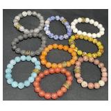9 Beaded Stone Bracelets w Brass Accents