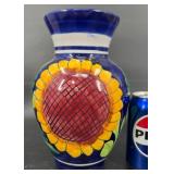 Ceramic Vase w Sunflowers & Leaves Decor