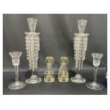 3 Pairs Antique Glass Candlesticks w Candle Sticks