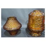 Vntg Amber Glass Fairy Lamp & Lamp Shade