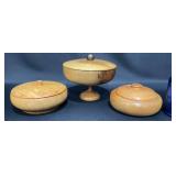 3 Handcrafted Oregon Myrtlewood Art Bowls w Lids