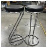 Pair Chrome Bar Stools w Black Seats