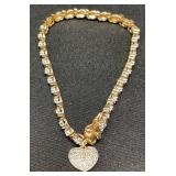 Sterling Silver GP Bracelet w Heart Diamonds