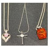 3 Sterling Silver Necklaces w Pendants
