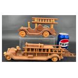 2 Handcrafted Wooden Fire Trucks w Ladders