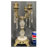 Vntg Romanian Crystal & Brass Candelabra w Prisms