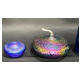 2 Beautiful Iridescent Art Glass Oil Lamps