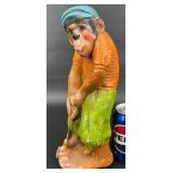 Vintage Painted Chalkware Golfer Monkey Figurine