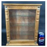 1970ï¿½s Wooden Wall Curio Cabinet w Glass Shelves