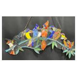 Stained Glass Panel w Tropical Birds & Chain