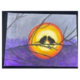 Original Birds at Sunset Painting By Blue Bond
