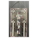 Stained Glass Hanging Panel w Cross & Chain
