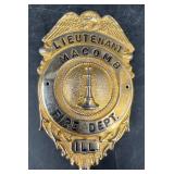 Macomb, IL Fire Dept. Lieutenant Badge w Eagle
