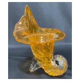 Murano Orangeï¿½Art Glass Cornucopia Vase *Read