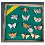 11 Hand Carved Mother of Pearl Butterfly Pins
