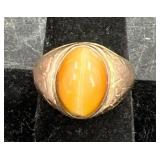 Antique Menï¿½s 14KT Gold Ring w Tigerï¿½s Eye Stone